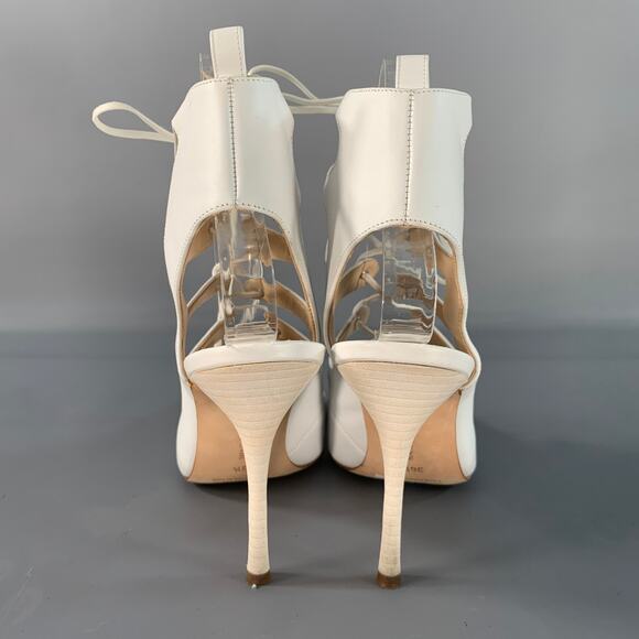 MANOLO BLAHNIK Size 6.5 White Leather Laced Pumps - Picture 3 of 7